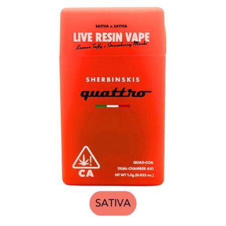 SHERBINSKIS QUATTRO 2Gram Disposable (Live Resin)  LEMON TAFFY X STRAWBERRY MOCHI QUATTRO (sativa x sativa)